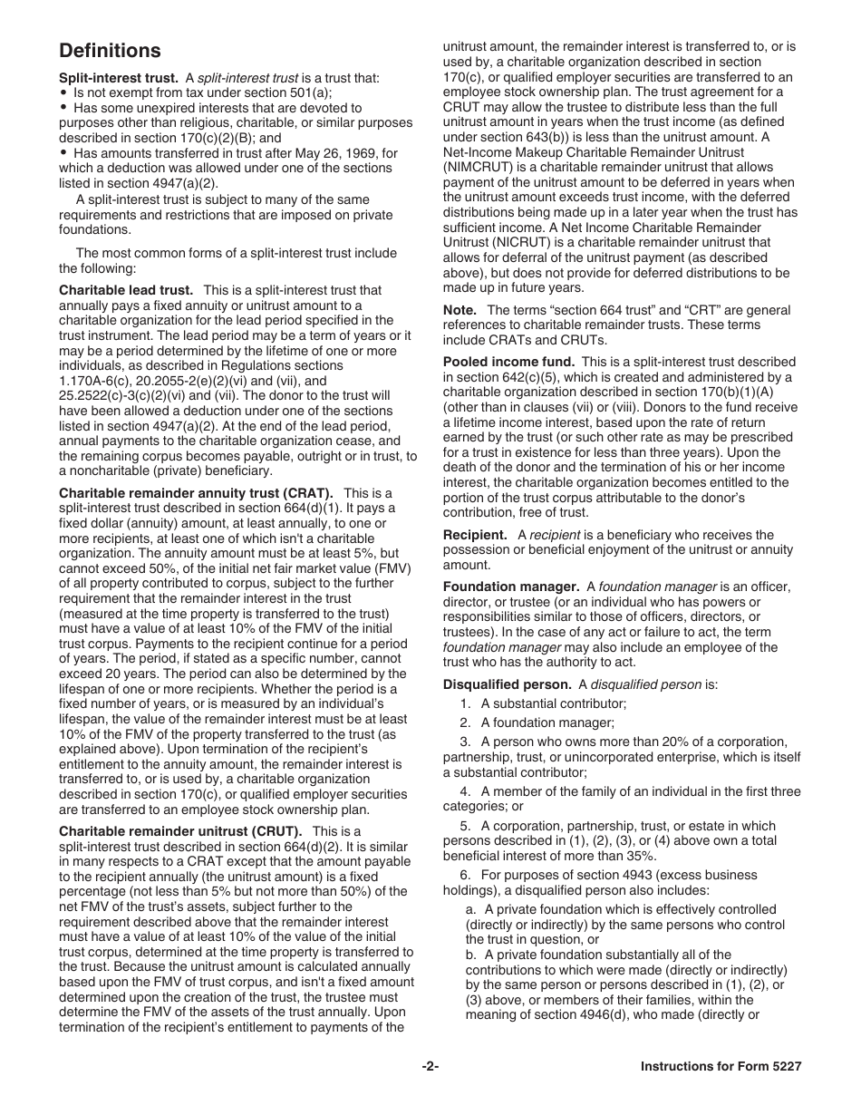 Instructions for IRS Form 5227 Split-Interest Trust Information Return, Page 2