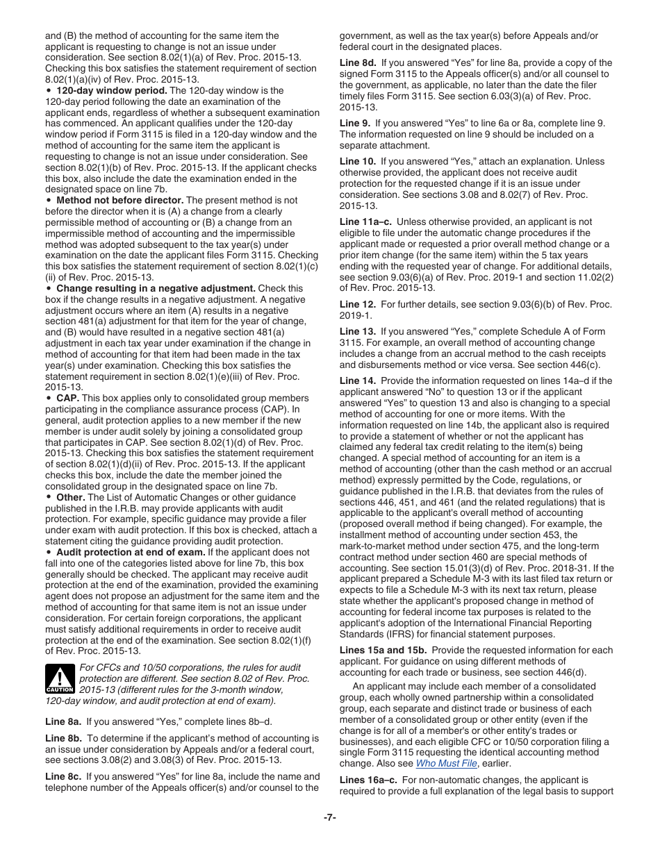 Instructions for IRS Form 3115 Application for Change in Accounting Method, Page 7