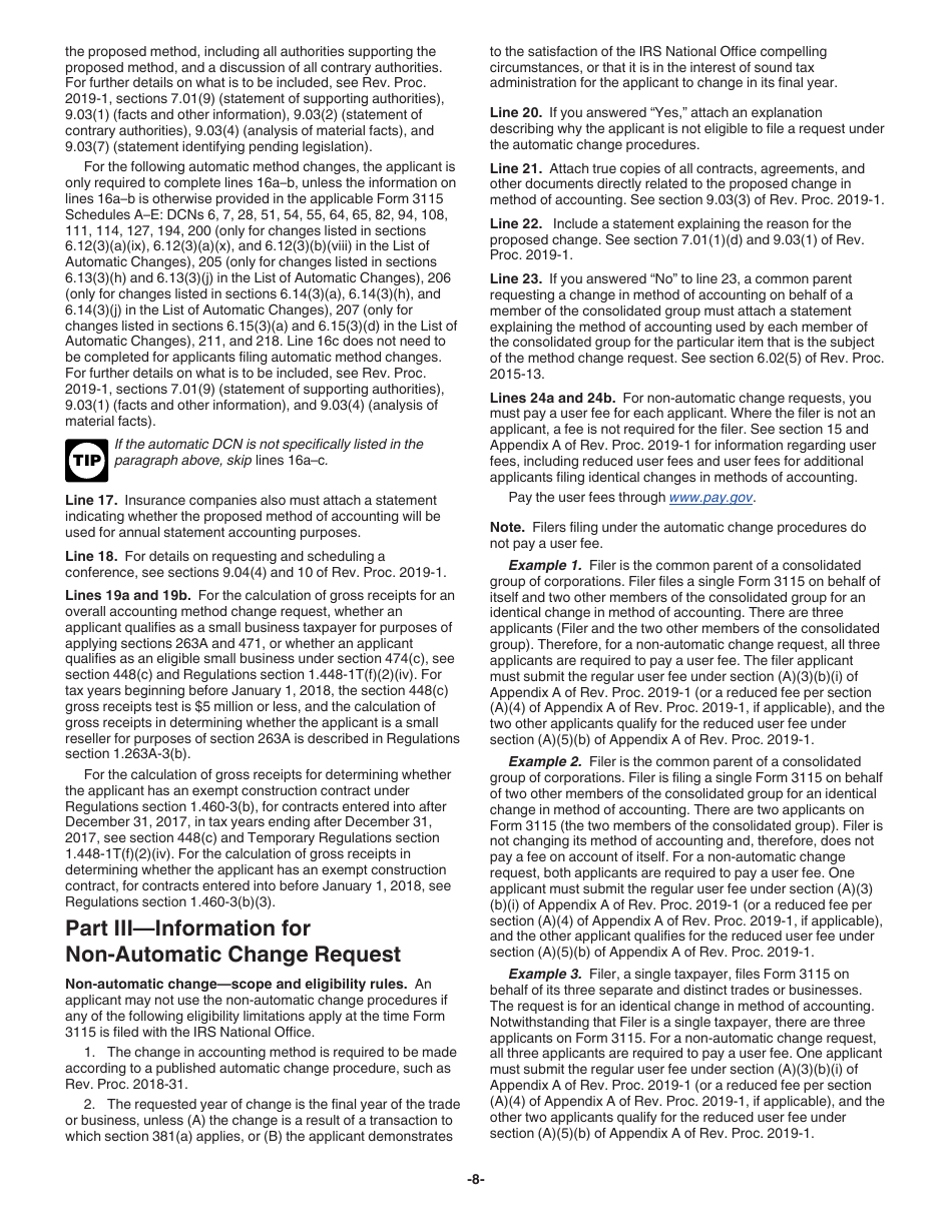 Download instructions for irs form 3115 application for change in