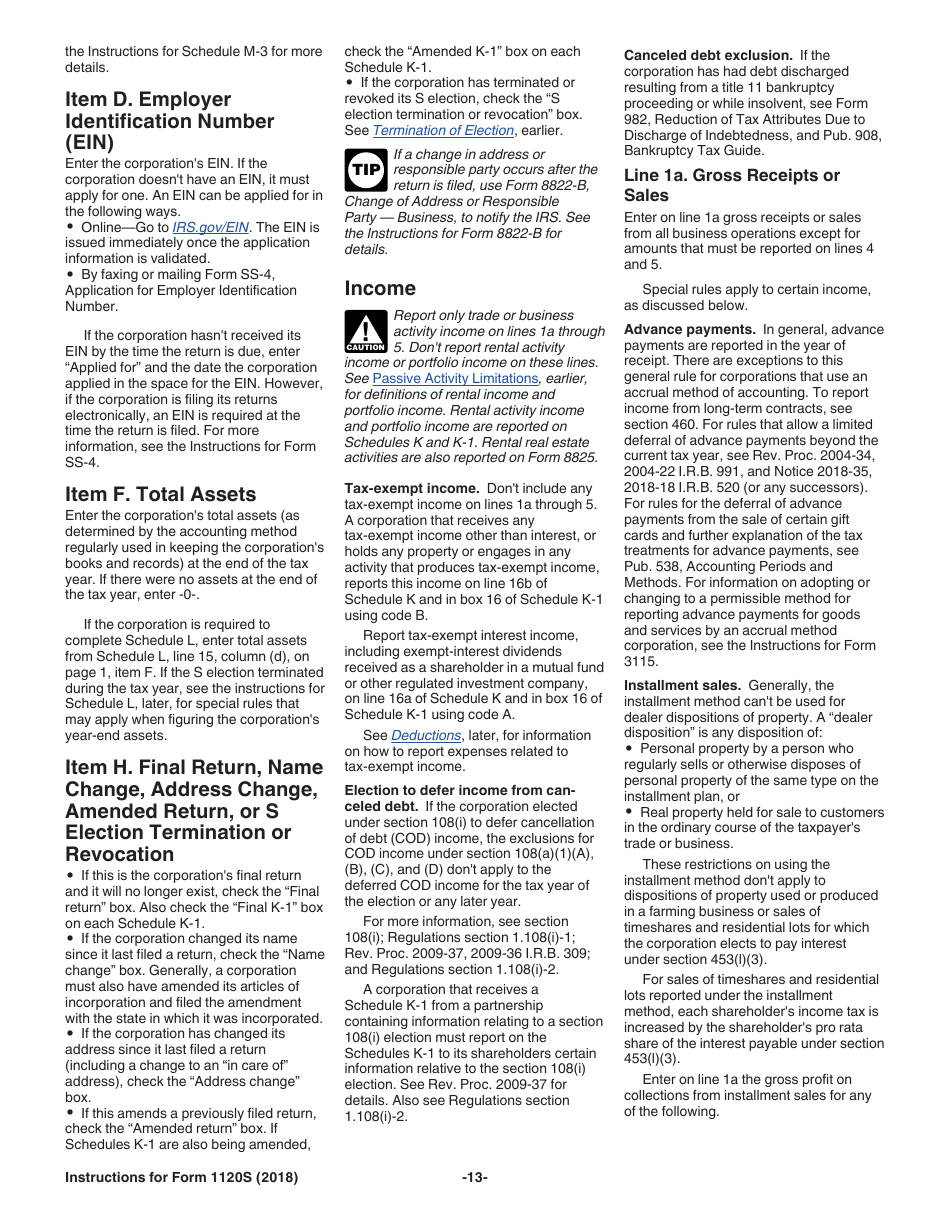 Instructions for IRS Form 1120S U.S. Income Tax Return for an S Corporation, Page 13