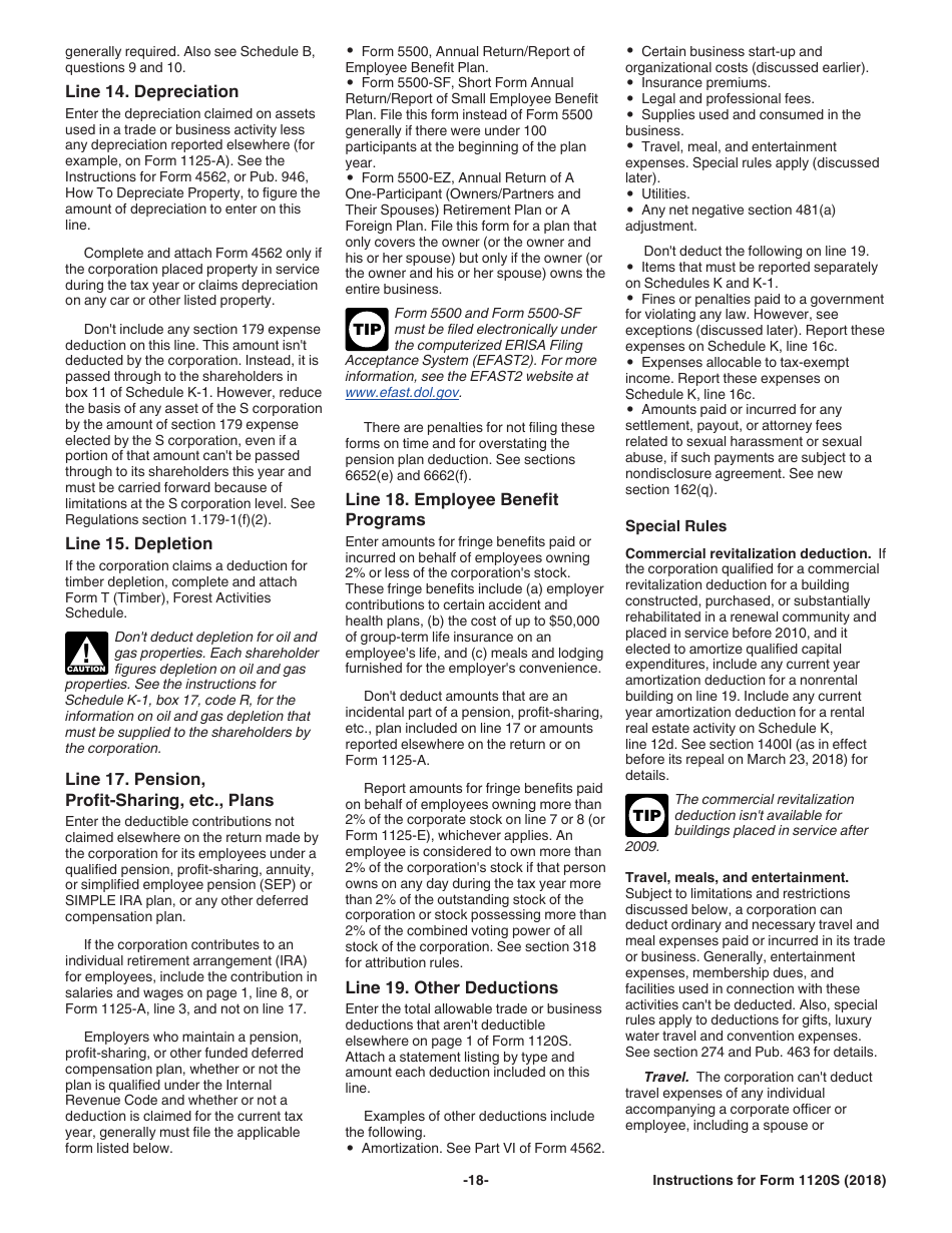 Instructions for IRS Form 1120S U.S. Income Tax Return for an S Corporation, Page 18