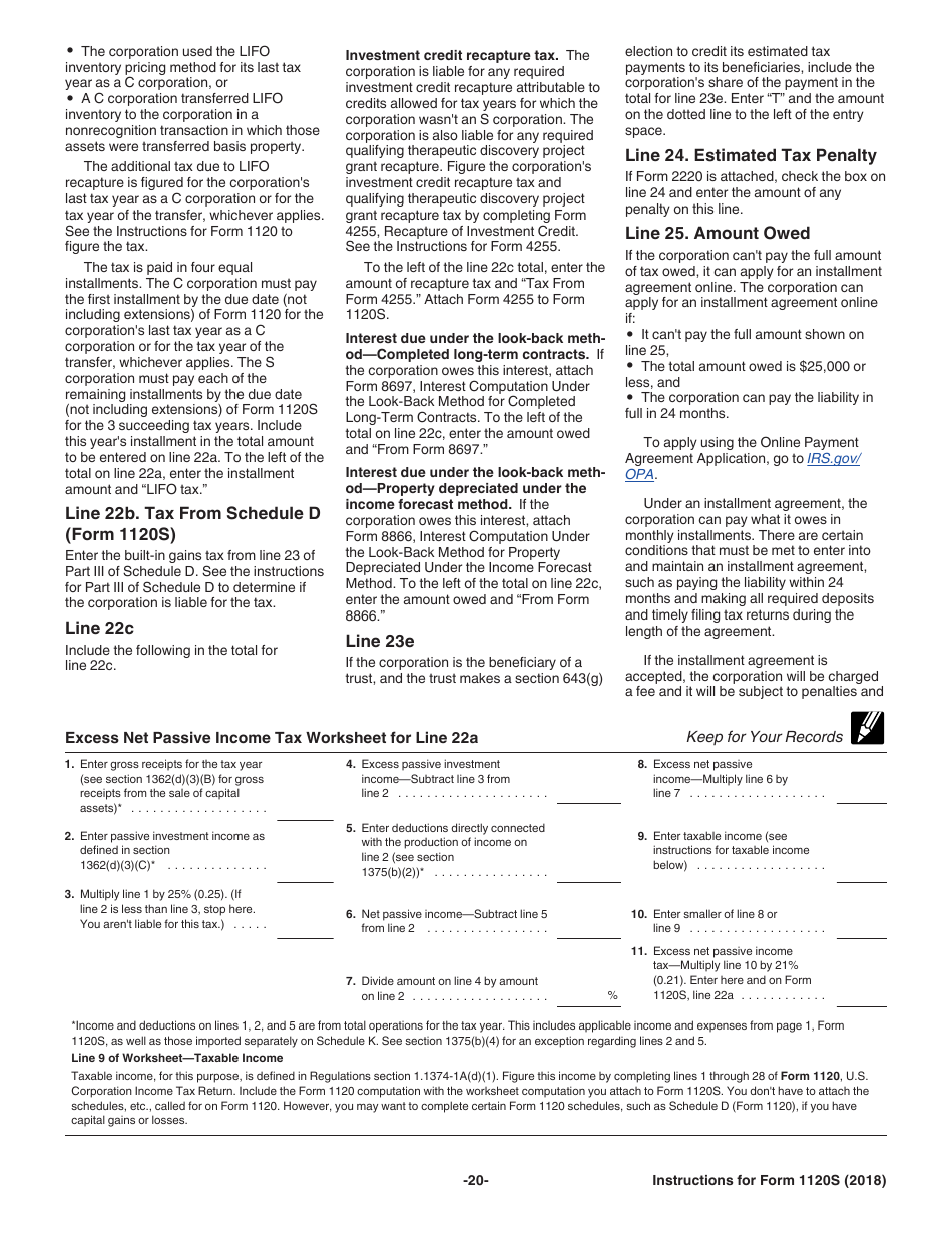 Instructions for IRS Form 1120S U.S. Income Tax Return for an S Corporation, Page 20