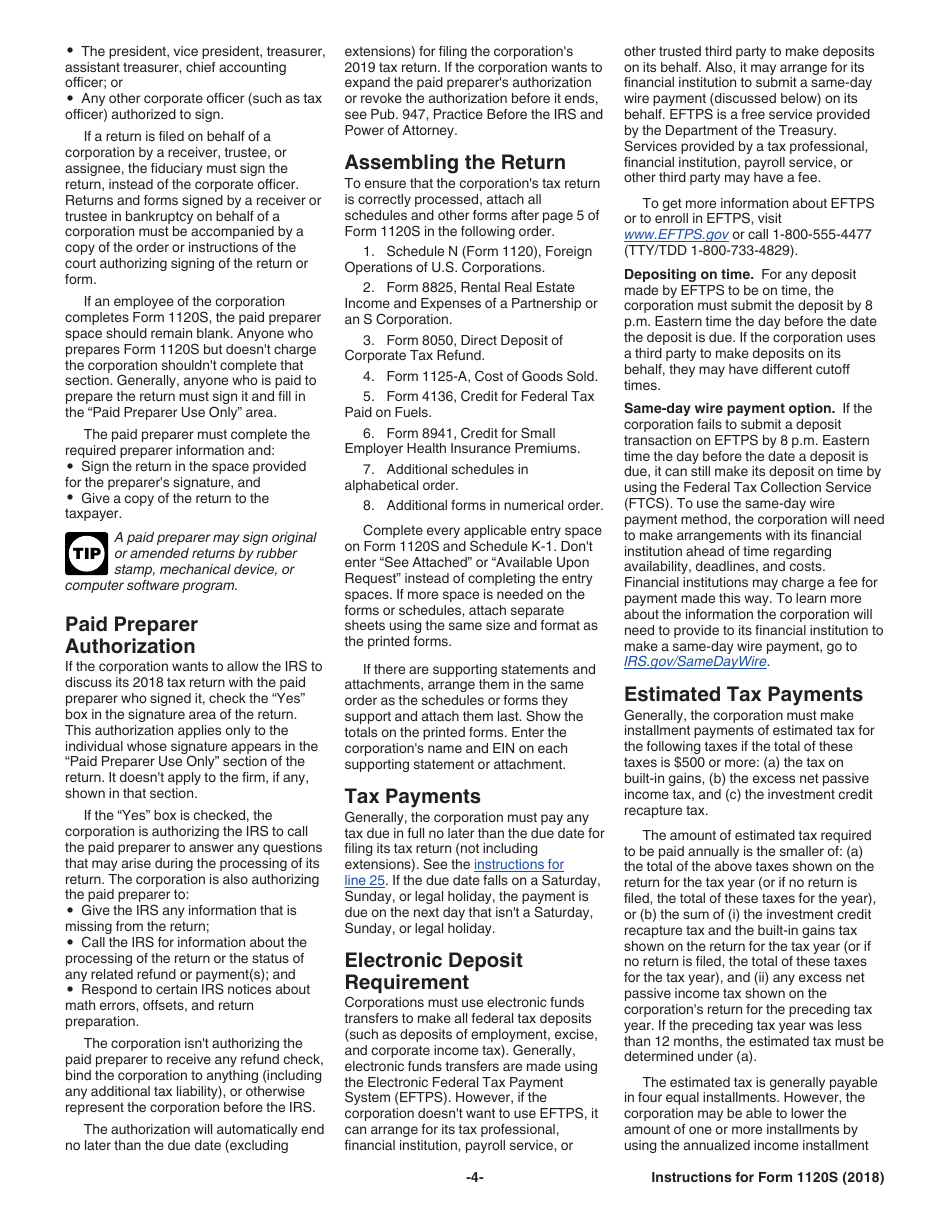 Instructions for IRS Form 1120S U.S. Income Tax Return for an S Corporation, Page 4
