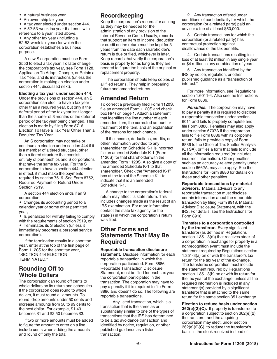Instructions for IRS Form 1120S U.S. Income Tax Return for an S Corporation, Page 6