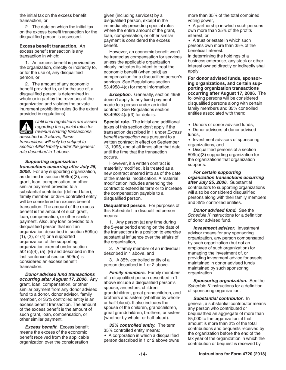 Instructions for IRS Form 4720 Return of Certain Excise Taxes Under Chapters 41 and 42 of the Internal Revenue Code, Page 14