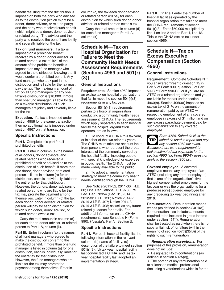 Instructions for IRS Form 4720 Return of Certain Excise Taxes Under Chapters 41 and 42 of the Internal Revenue Code, Page 17