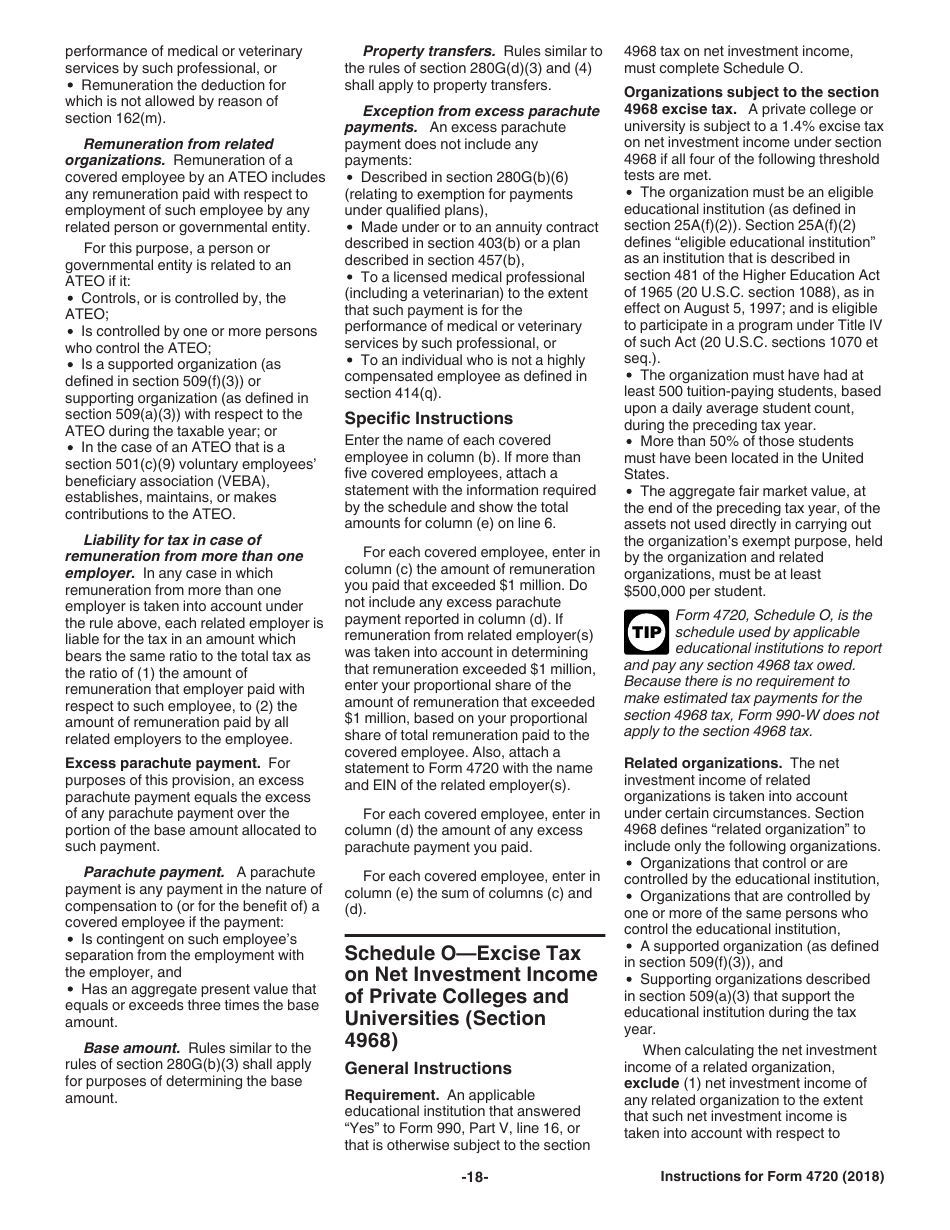 Instructions for IRS Form 4720 Return of Certain Excise Taxes Under Chapters 41 and 42 of the Internal Revenue Code, Page 18