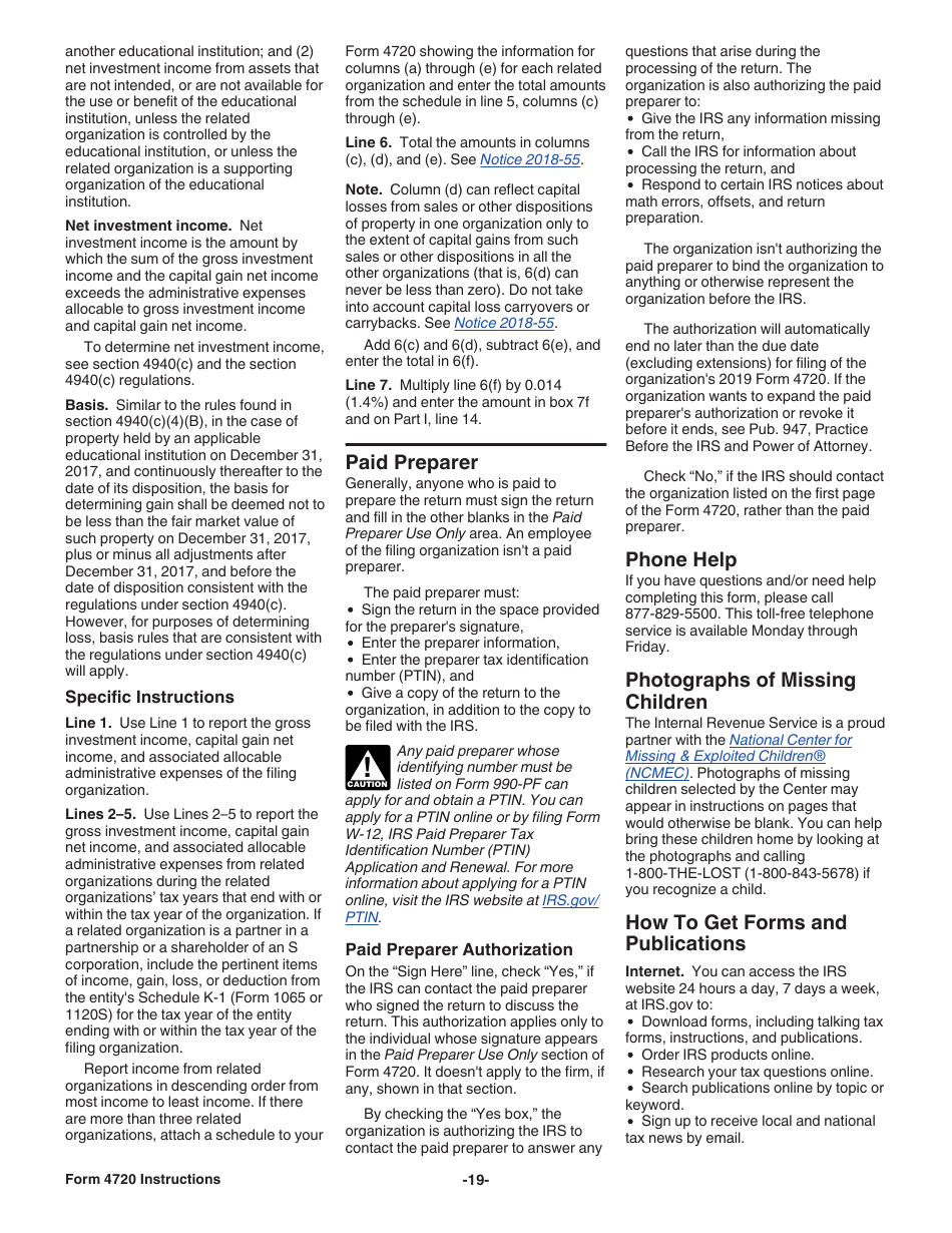 Instructions for IRS Form 4720 Return of Certain Excise Taxes Under Chapters 41 and 42 of the Internal Revenue Code, Page 19