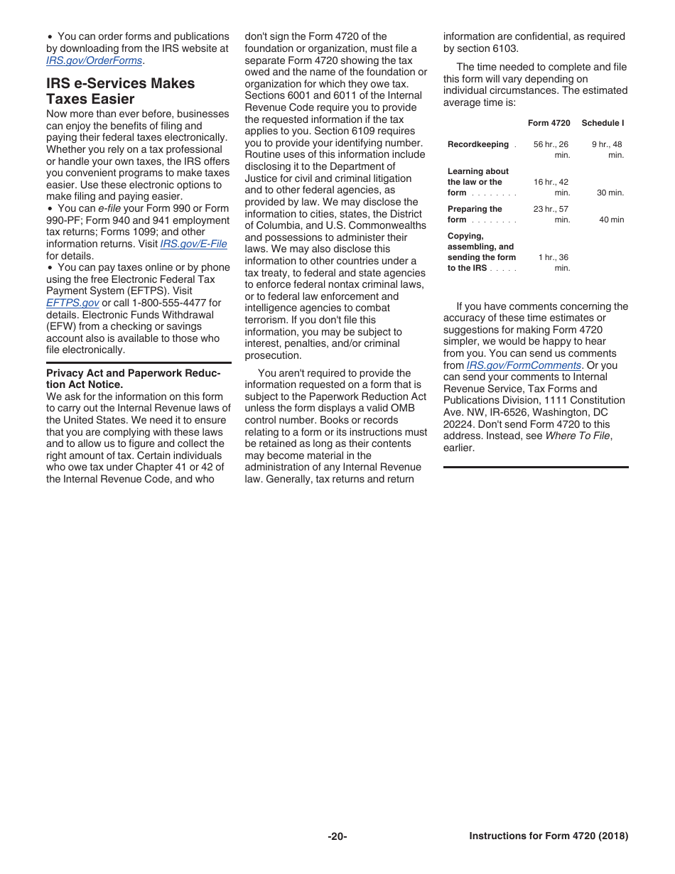 Instructions for IRS Form 4720 Return of Certain Excise Taxes Under Chapters 41 and 42 of the Internal Revenue Code, Page 20