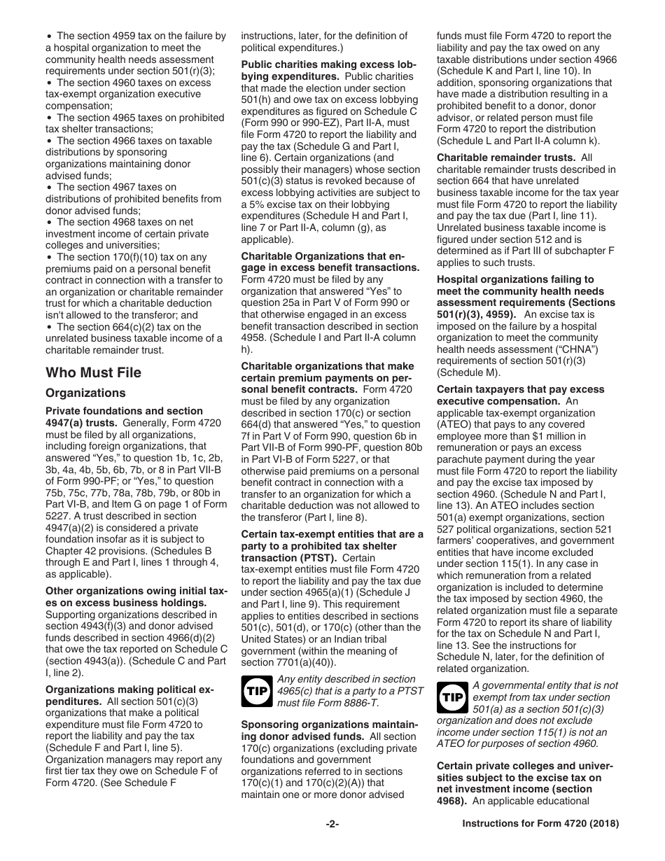 Instructions for IRS Form 4720 Return of Certain Excise Taxes Under Chapters 41 and 42 of the Internal Revenue Code, Page 2