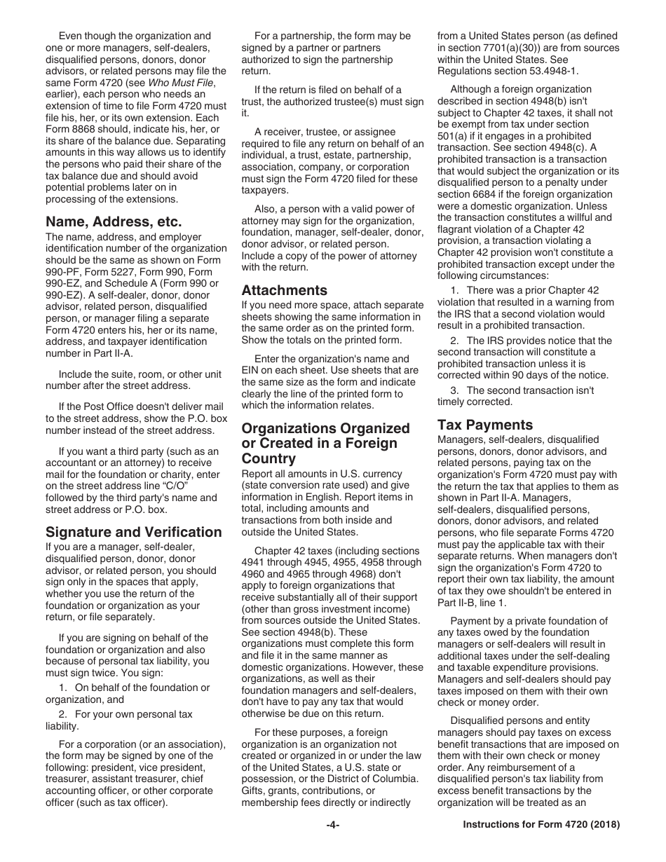 Instructions for IRS Form 4720 Return of Certain Excise Taxes Under Chapters 41 and 42 of the Internal Revenue Code, Page 4