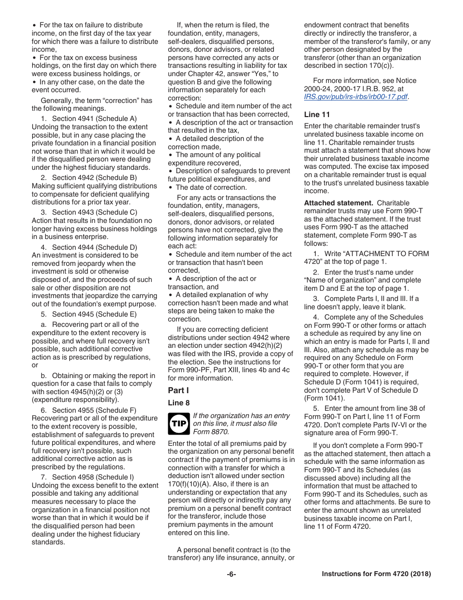 Instructions for IRS Form 4720 Return of Certain Excise Taxes Under Chapters 41 and 42 of the Internal Revenue Code, Page 6