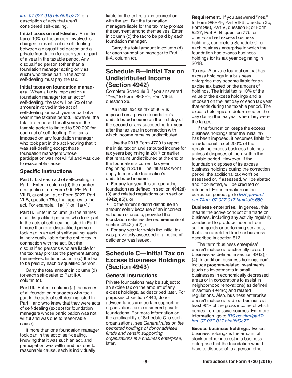 Instructions for IRS Form 4720 Return of Certain Excise Taxes Under Chapters 41 and 42 of the Internal Revenue Code, Page 8