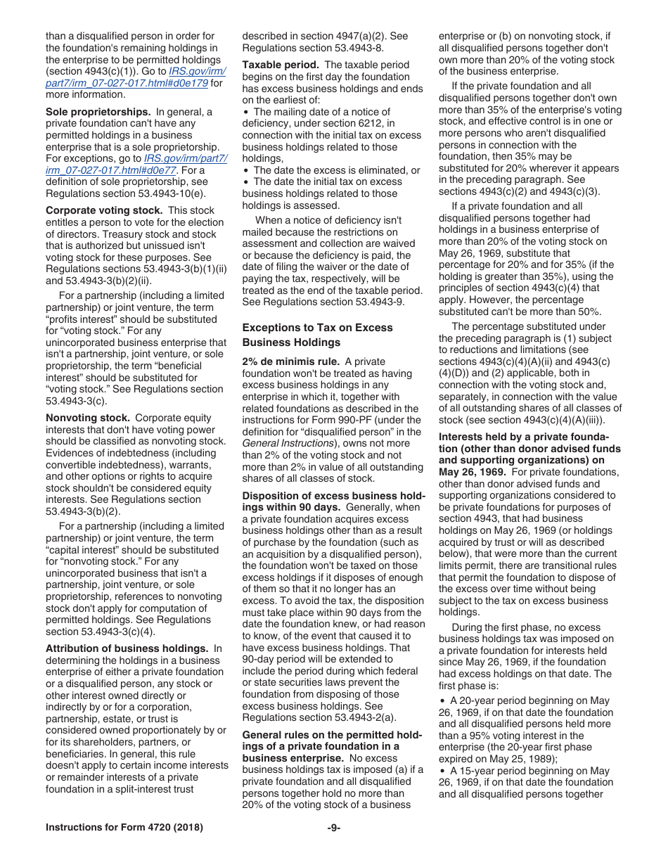 Instructions for IRS Form 4720 Return of Certain Excise Taxes Under Chapters 41 and 42 of the Internal Revenue Code, Page 9