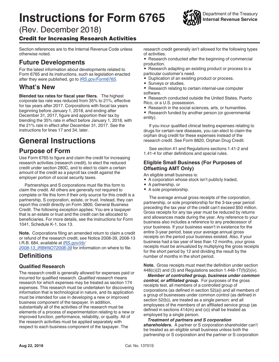 Instructions for IRS Form 6765 Credit for Increasing Research Activities, Page 1