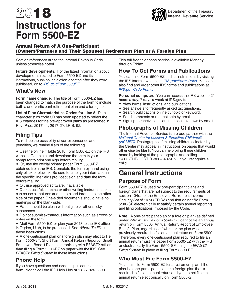 Instructions for IRS Form 5500-EZ Annual Return of a One-Participant (Owners / Partners and Their Spouses) Retirement Plan or a Foreign Plan, Page 1