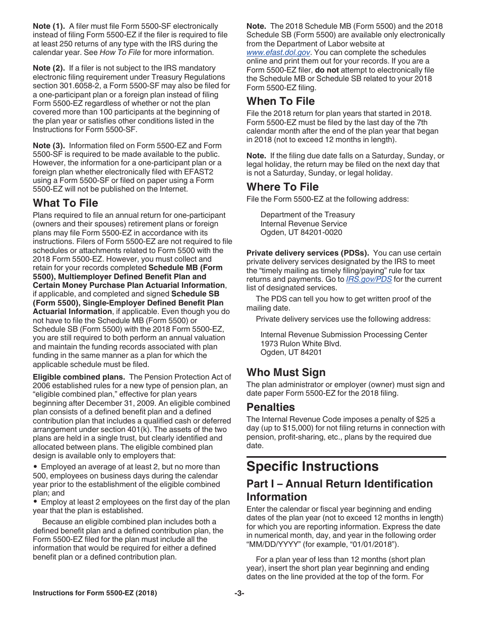 Instructions for IRS Form 5500-EZ Annual Return of a One-Participant (Owners / Partners and Their Spouses) Retirement Plan or a Foreign Plan, Page 3