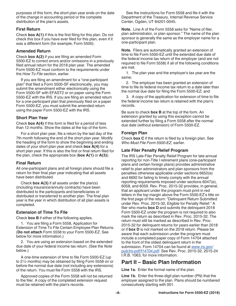 Instructions for IRS Form 5500-EZ Annual Return of a One-Participant (Owners / Partners and Their Spouses) Retirement Plan or a Foreign Plan, Page 4