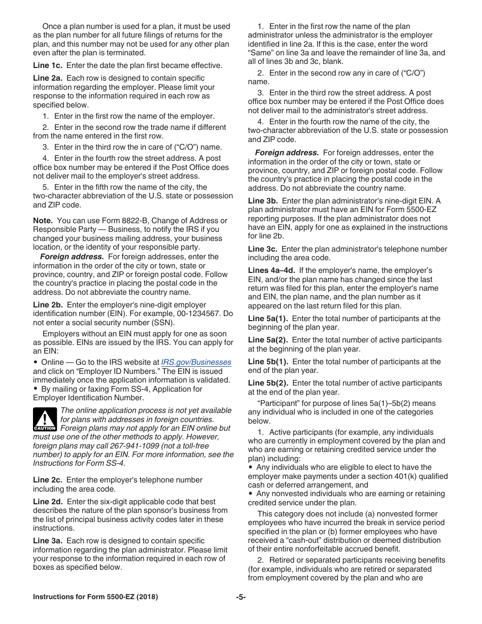 Instructions for IRS Form 5500-EZ Annual Return of a One-Participant (Owners / Partners and Their Spouses) Retirement Plan or a Foreign Plan, Page 5