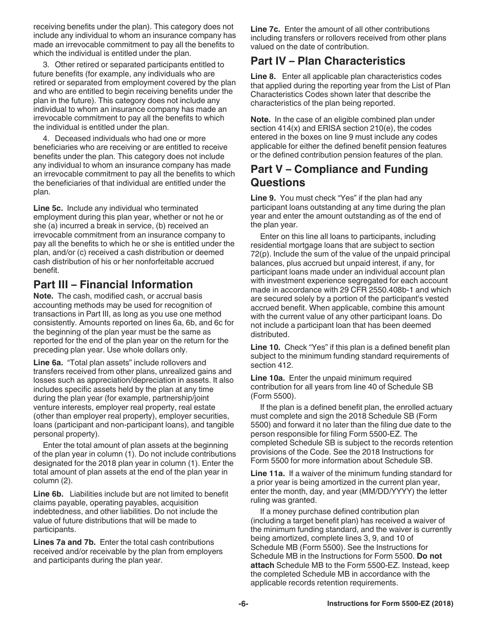 Instructions for IRS Form 5500-EZ Annual Return of a One-Participant (Owners / Partners and Their Spouses) Retirement Plan or a Foreign Plan, Page 6