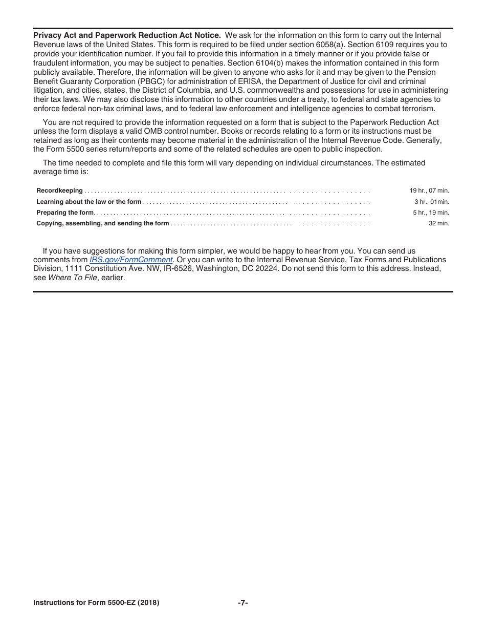 Instructions for IRS Form 5500-EZ Annual Return of a One-Participant (Owners / Partners and Their Spouses) Retirement Plan or a Foreign Plan, Page 7