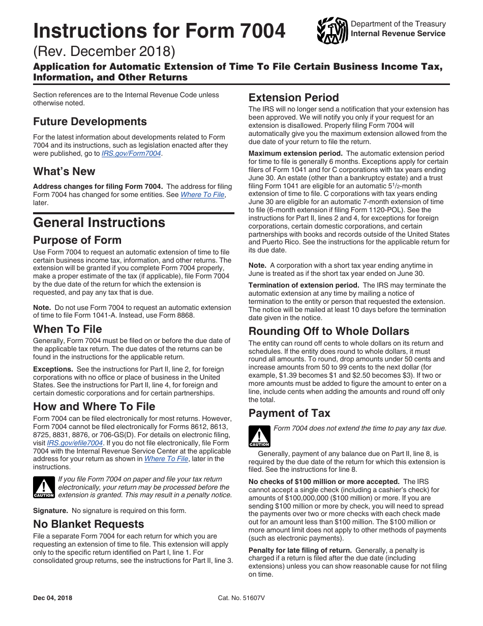 Download Instructions for IRS Form 7004 Application for Automatic