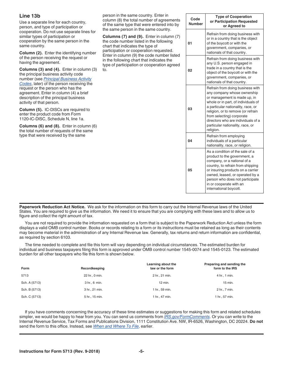 Download Instructions For IRS Form 5713 International Boycott Report ...