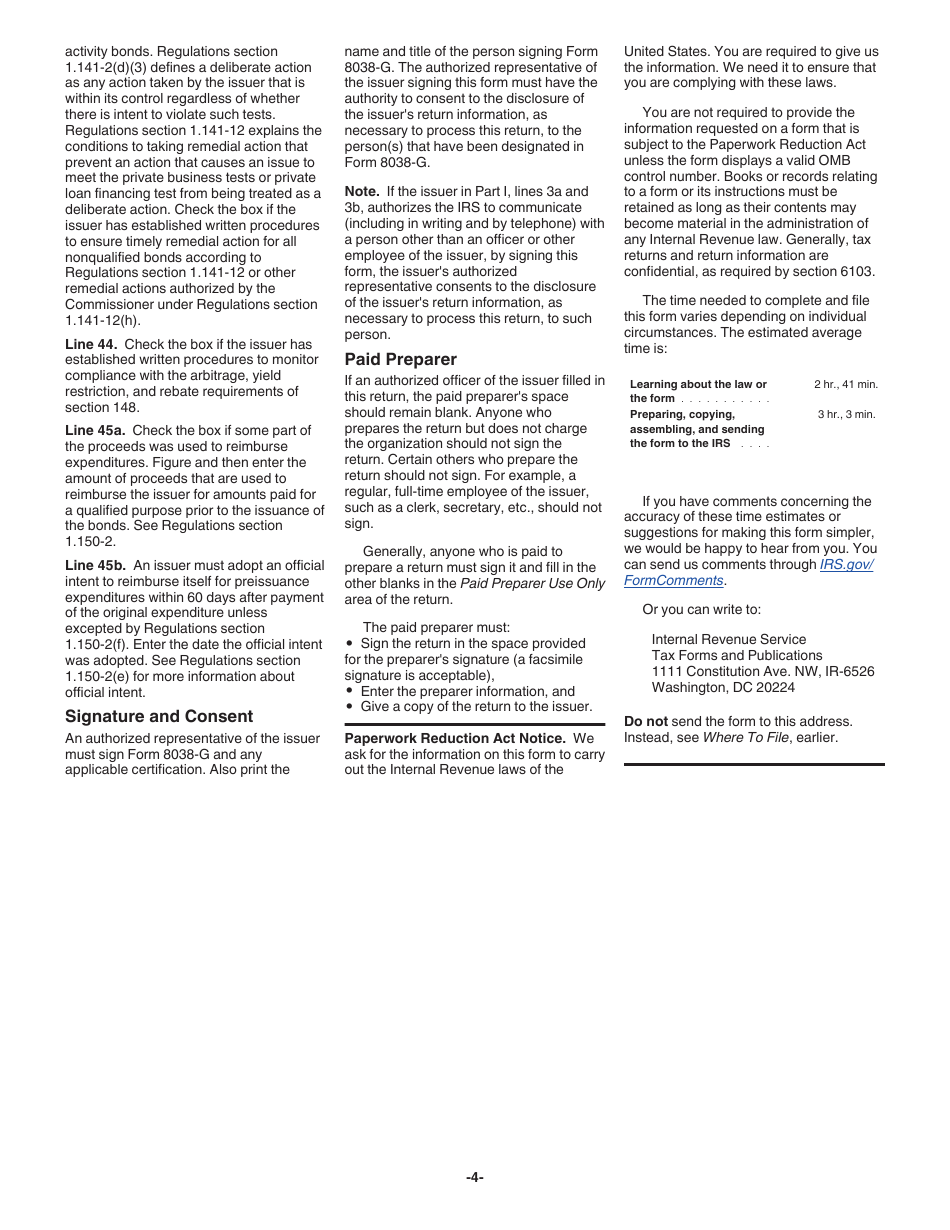 Instructions for IRS Form 8038-G Information Return for Tax-Exempt Governmental Bonds, Page 4