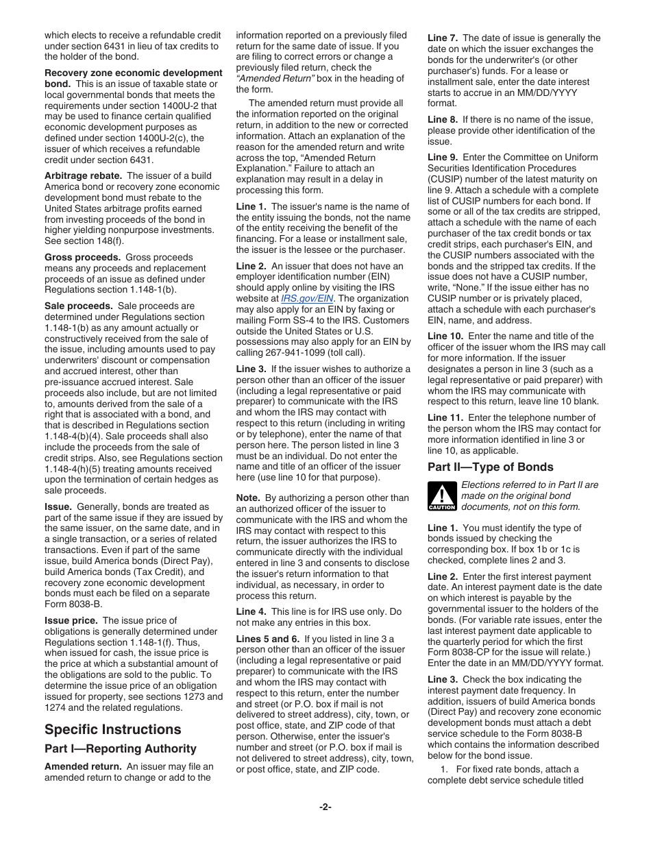 Instructions for IRS Form 8038-B Information Return for Build America Bonds and Recovery Zone Economic Development Bonds, Page 2