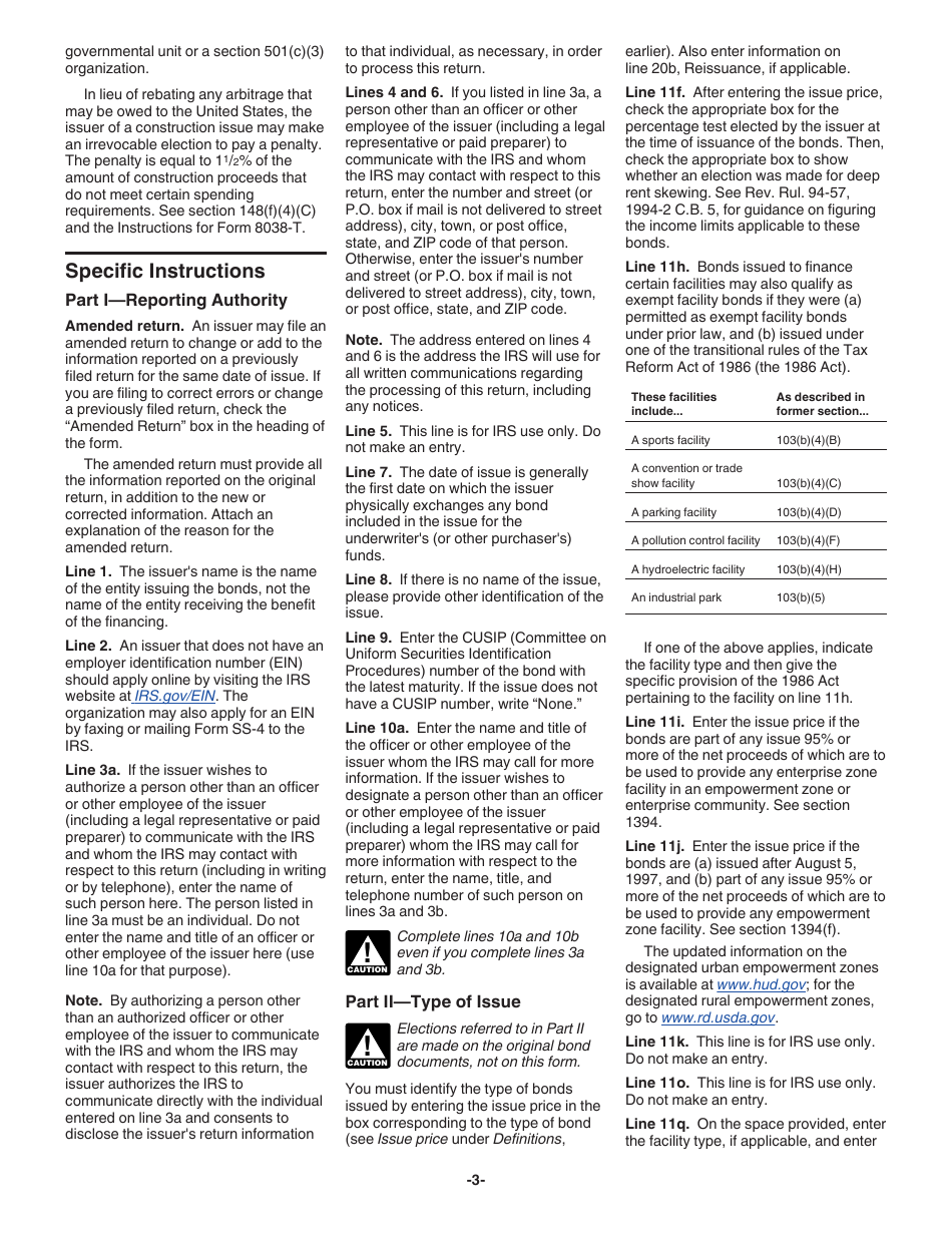 Instructions for IRS Form 8038 Information Return for Tax-Exempt Private Activity Bond Issues, Page 3