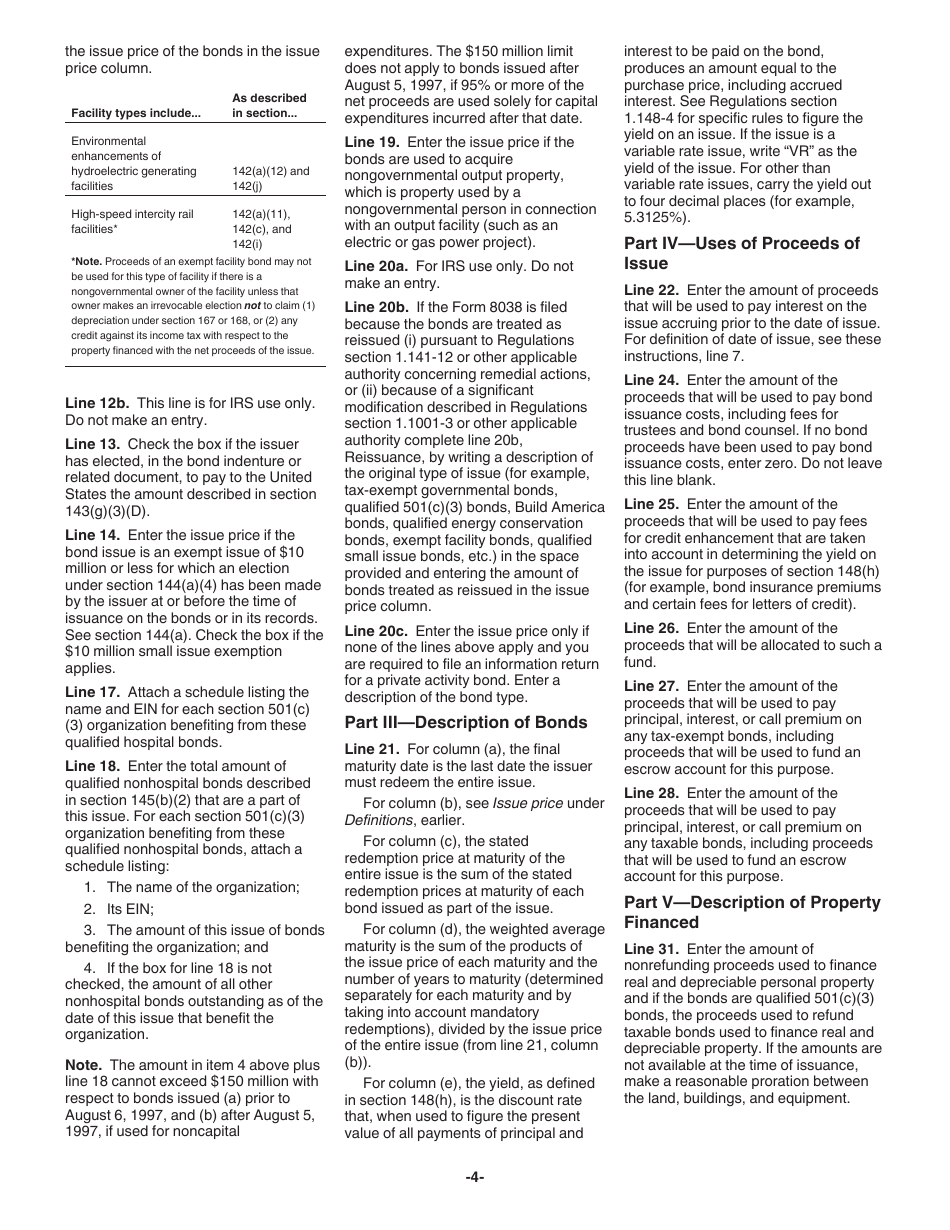 Instructions for IRS Form 8038 Information Return for Tax-Exempt Private Activity Bond Issues, Page 4