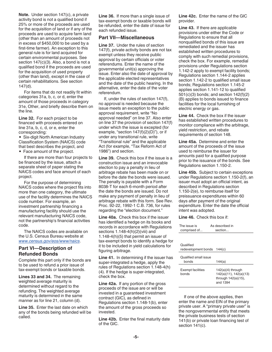 Instructions for IRS Form 8038 Information Return for Tax-Exempt Private Activity Bond Issues, Page 5