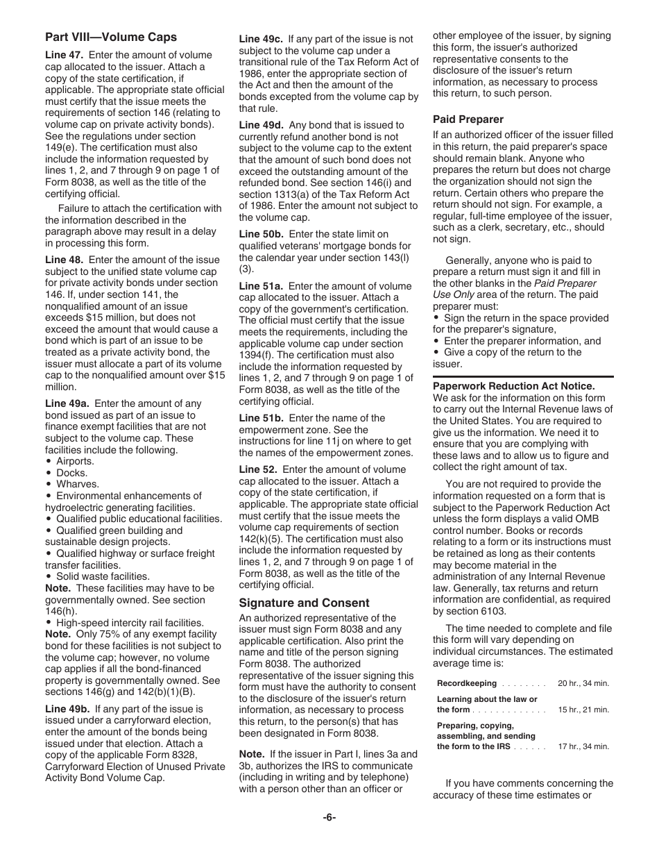 Instructions for IRS Form 8038 Information Return for Tax-Exempt Private Activity Bond Issues, Page 6