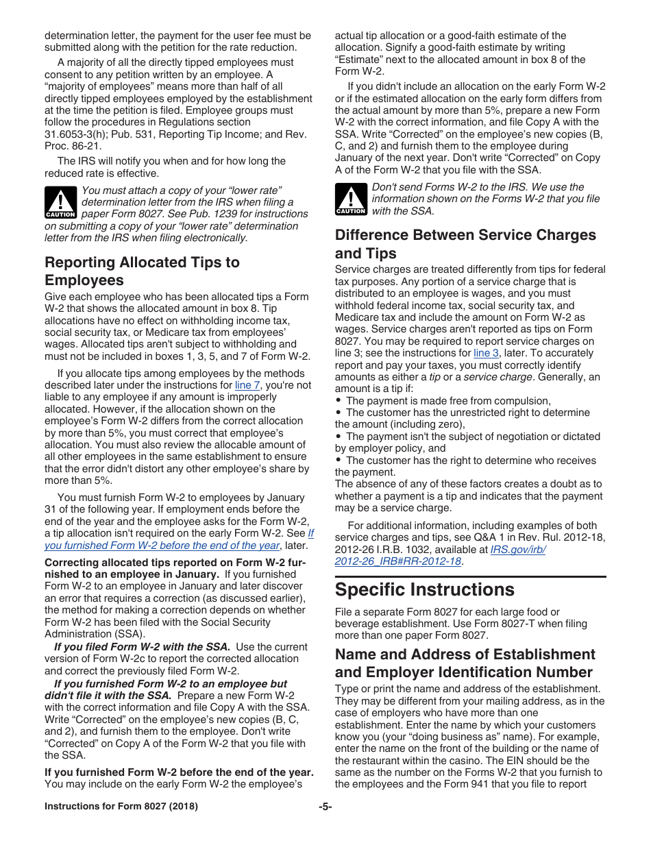 Instructions for IRS Form 8027 Employers Annual Information Return of Tip Income and Allocated Tips, Page 5