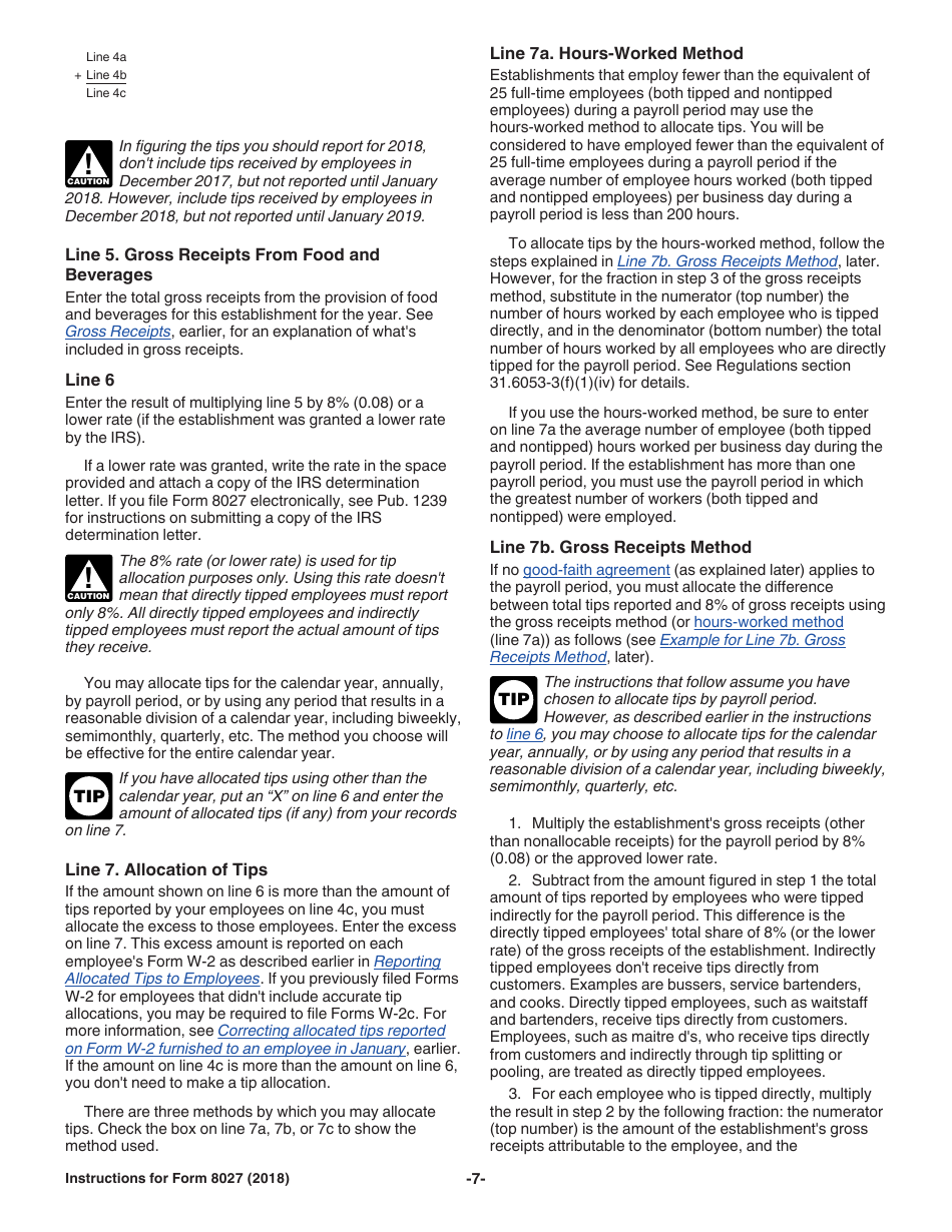 Instructions for IRS Form 8027 Employers Annual Information Return of Tip Income and Allocated Tips, Page 7