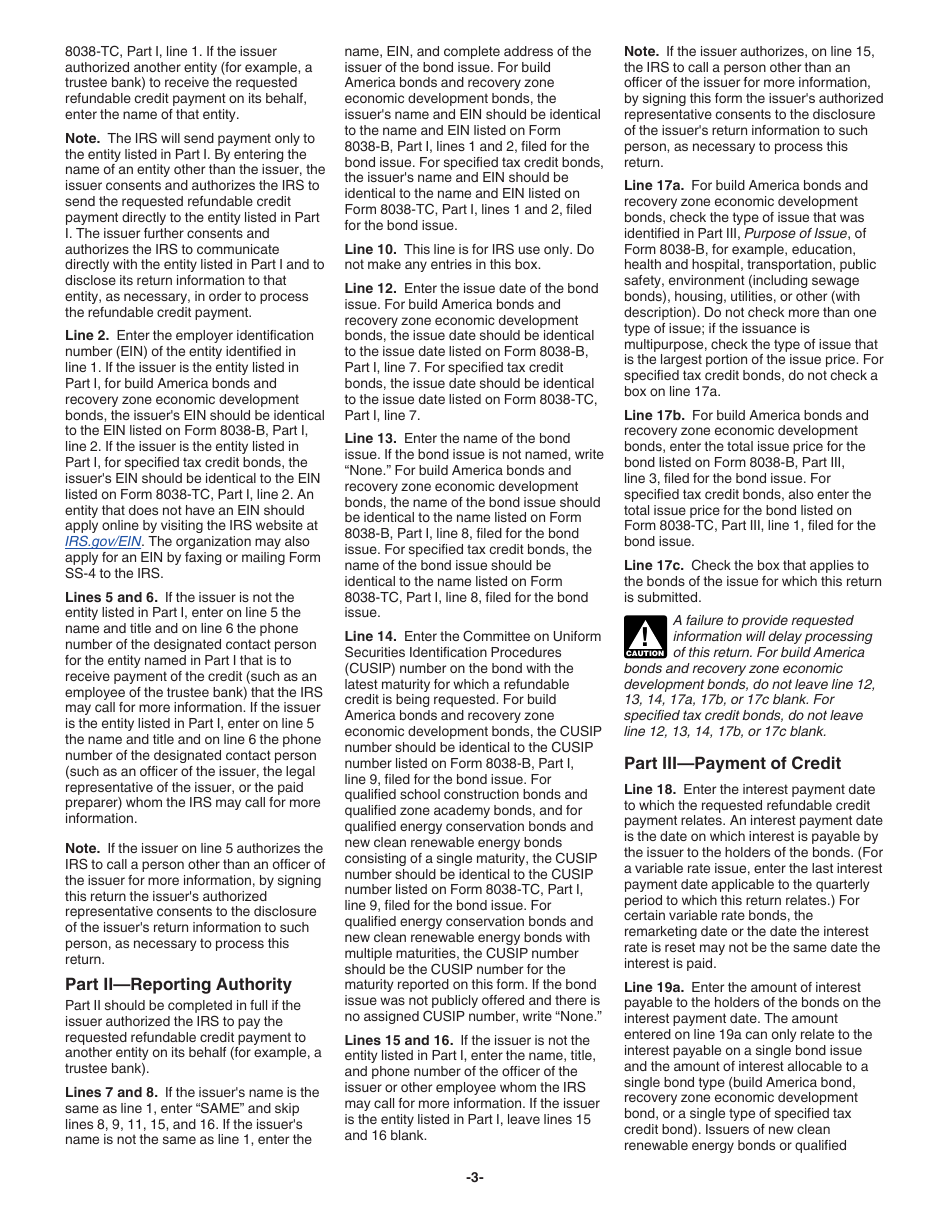 Instructions for IRS Form 8038-CP Return for Credit Payments to Issuers of Qualified Bonds, Page 3