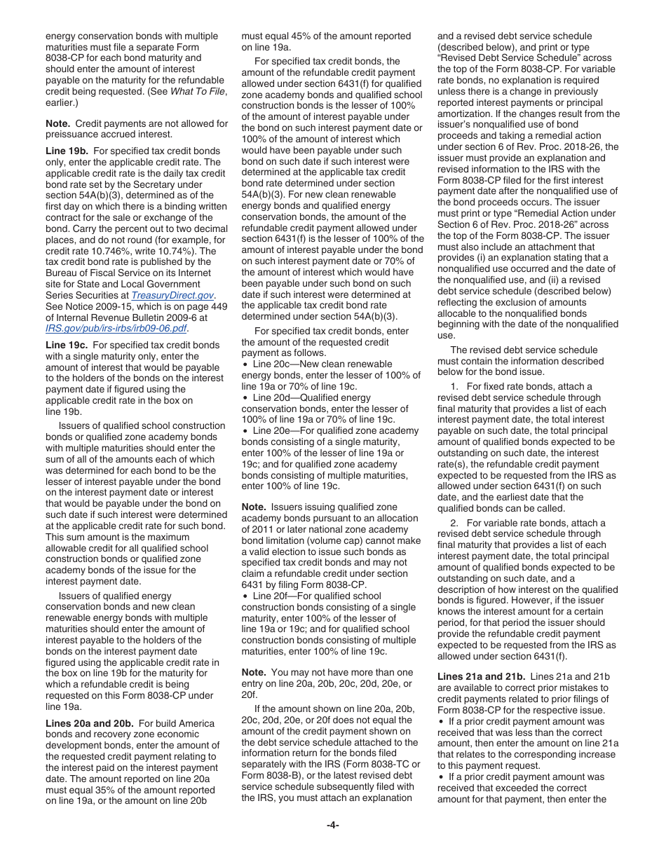 Instructions for IRS Form 8038-CP Return for Credit Payments to Issuers of Qualified Bonds, Page 4