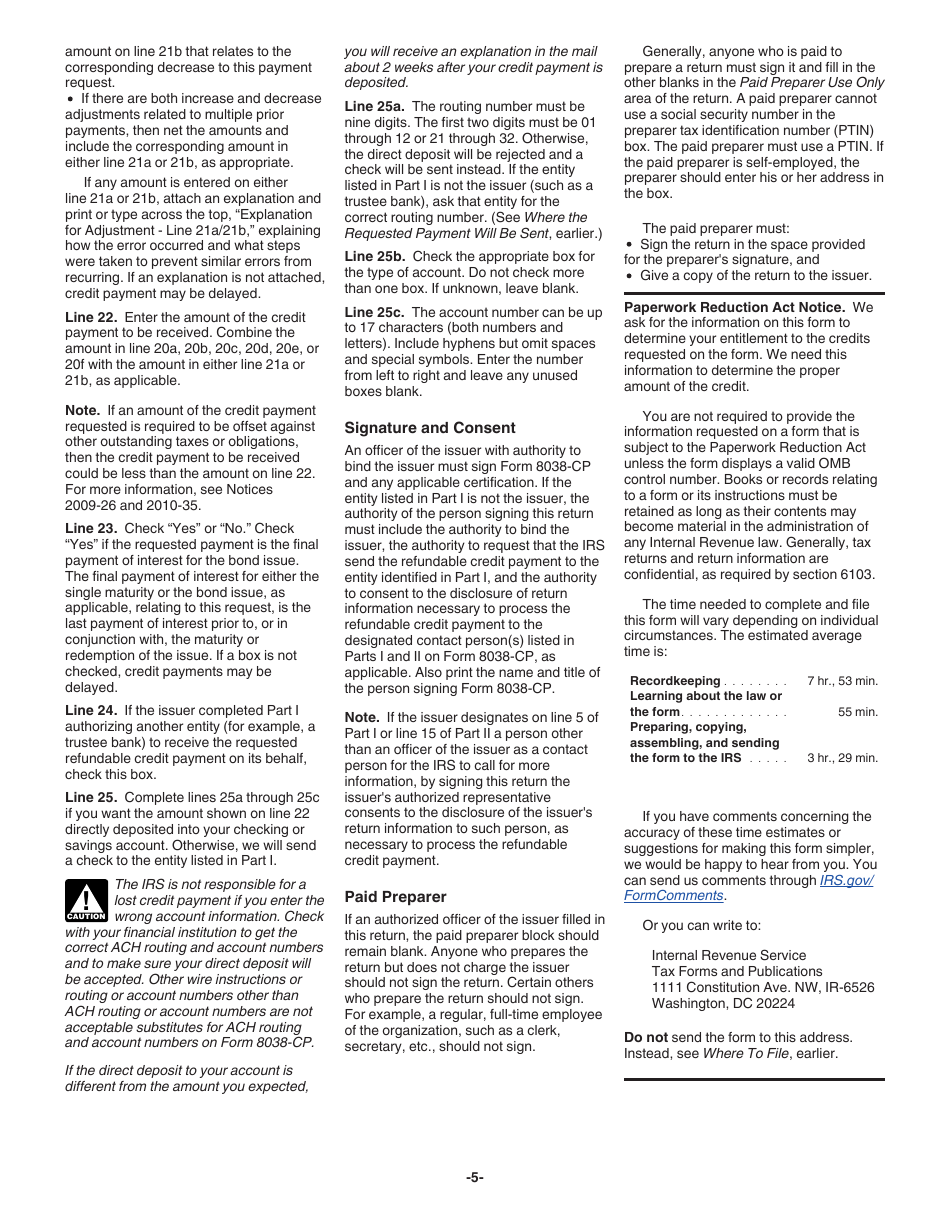 Instructions for IRS Form 8038-CP Return for Credit Payments to Issuers of Qualified Bonds, Page 5