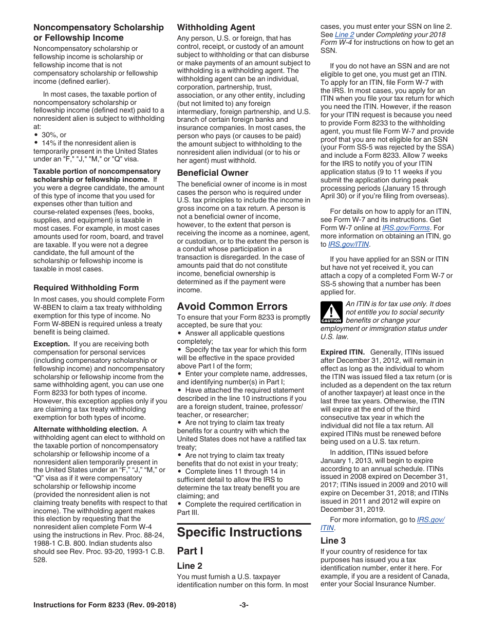 Instructions for IRS Form 8233 Exemption From Withholding on Compensation for Independent (And Certain Dependent) Personal Services of a Nonresident Alien Individual, Page 3