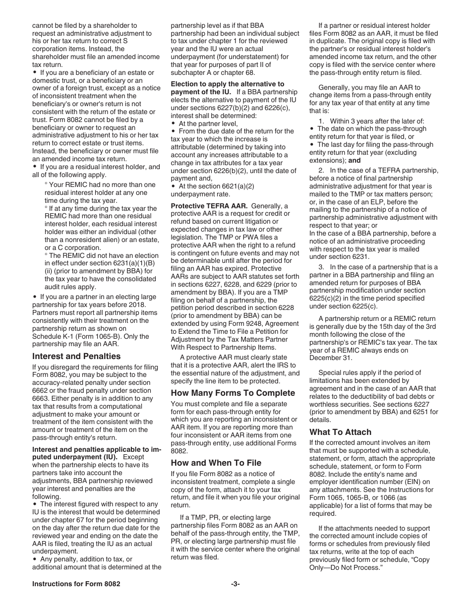Instructions for IRS Form 8082 Notice of Inconsistent Treatment or Administrative Adjustment Request (AAR), Page 3
