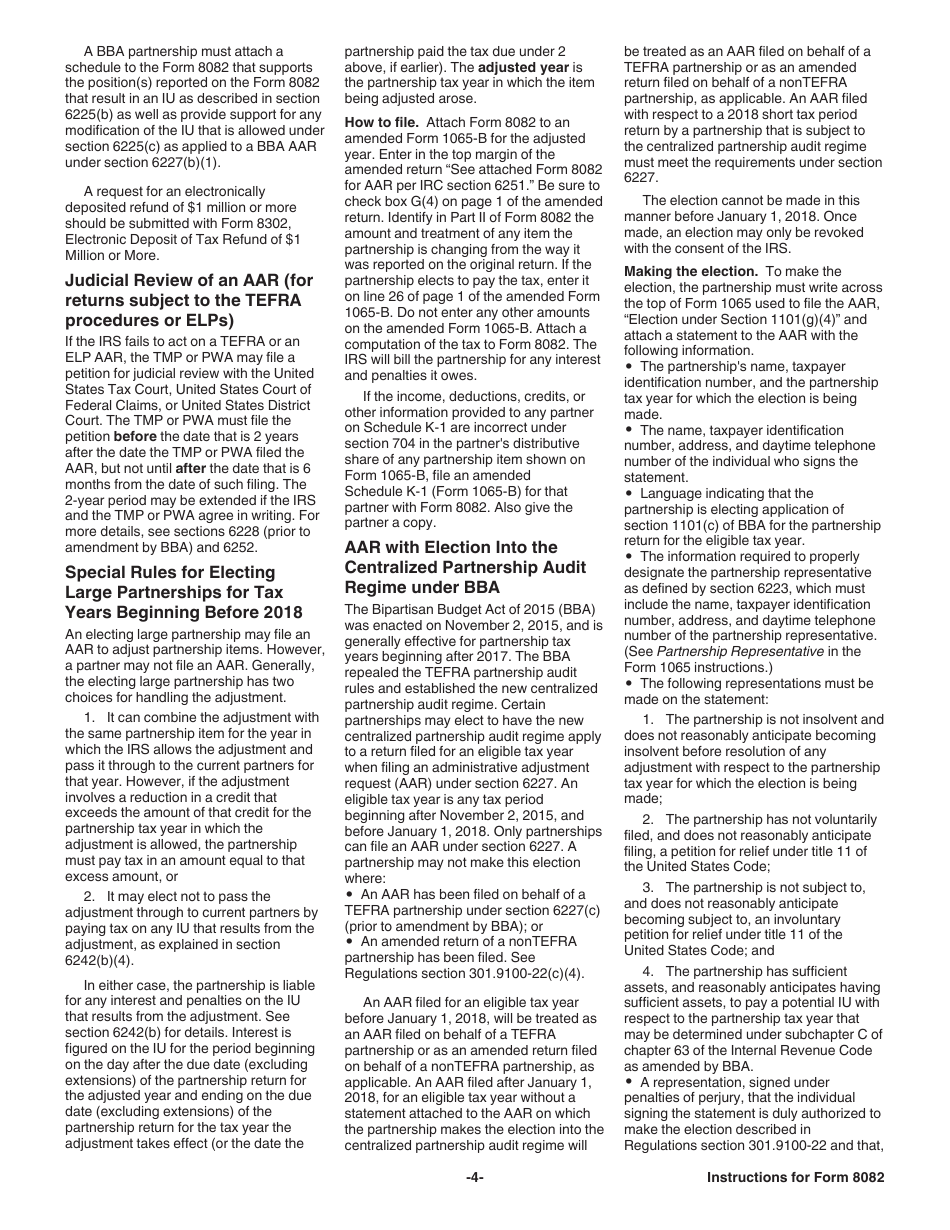 Instructions for IRS Form 8082 Notice of Inconsistent Treatment or Administrative Adjustment Request (AAR), Page 4