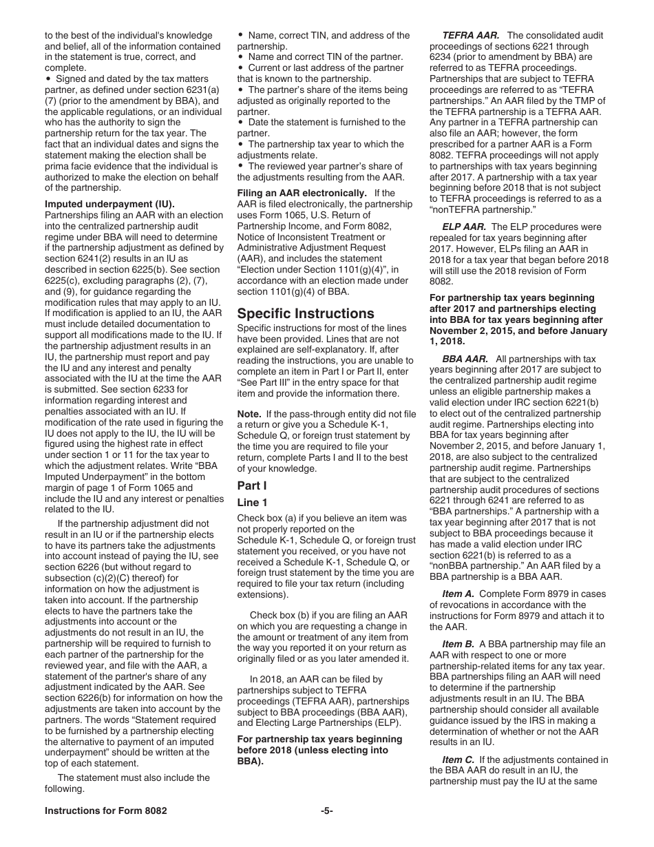Instructions for IRS Form 8082 Notice of Inconsistent Treatment or Administrative Adjustment Request (AAR), Page 5