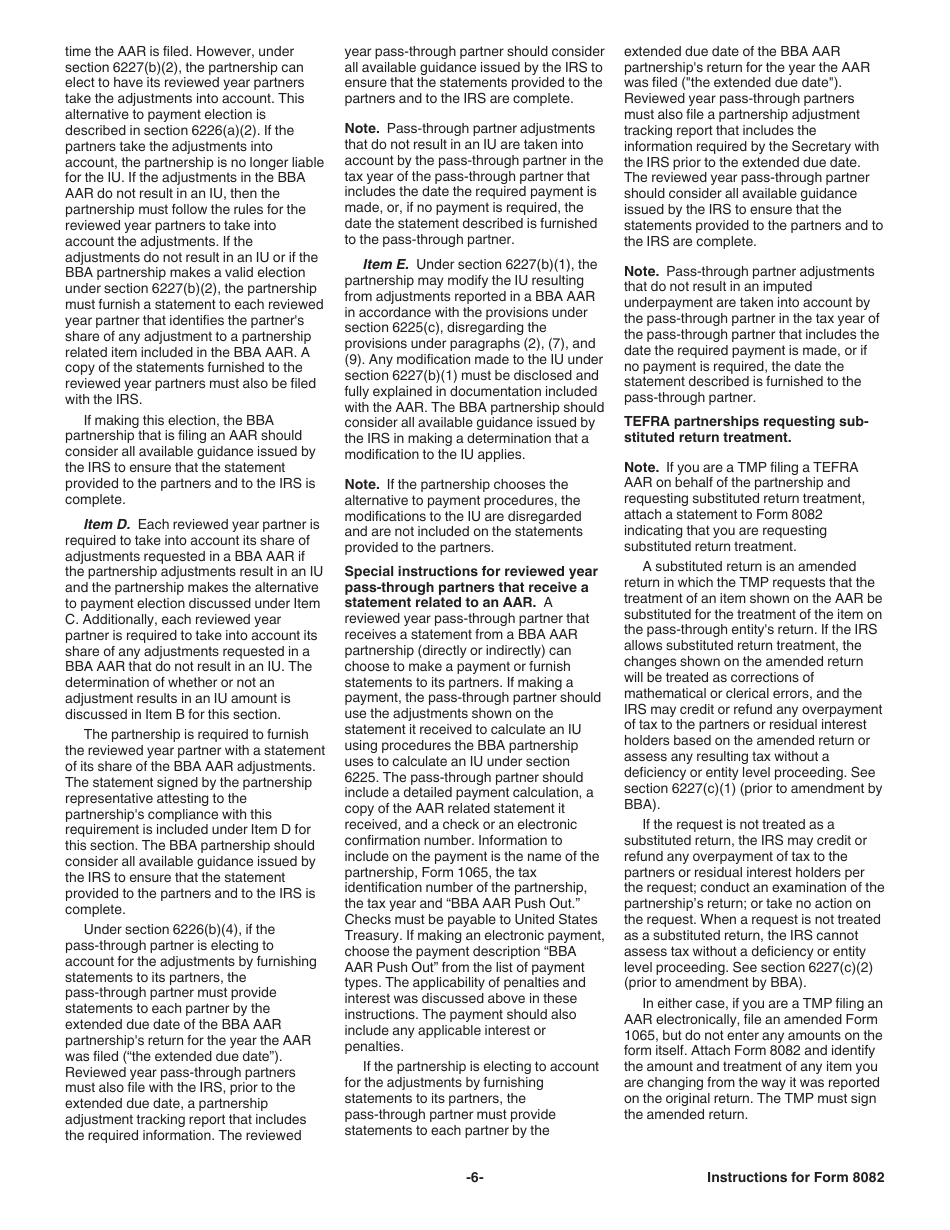 Instructions for IRS Form 8082 Notice of Inconsistent Treatment or Administrative Adjustment Request (AAR), Page 6