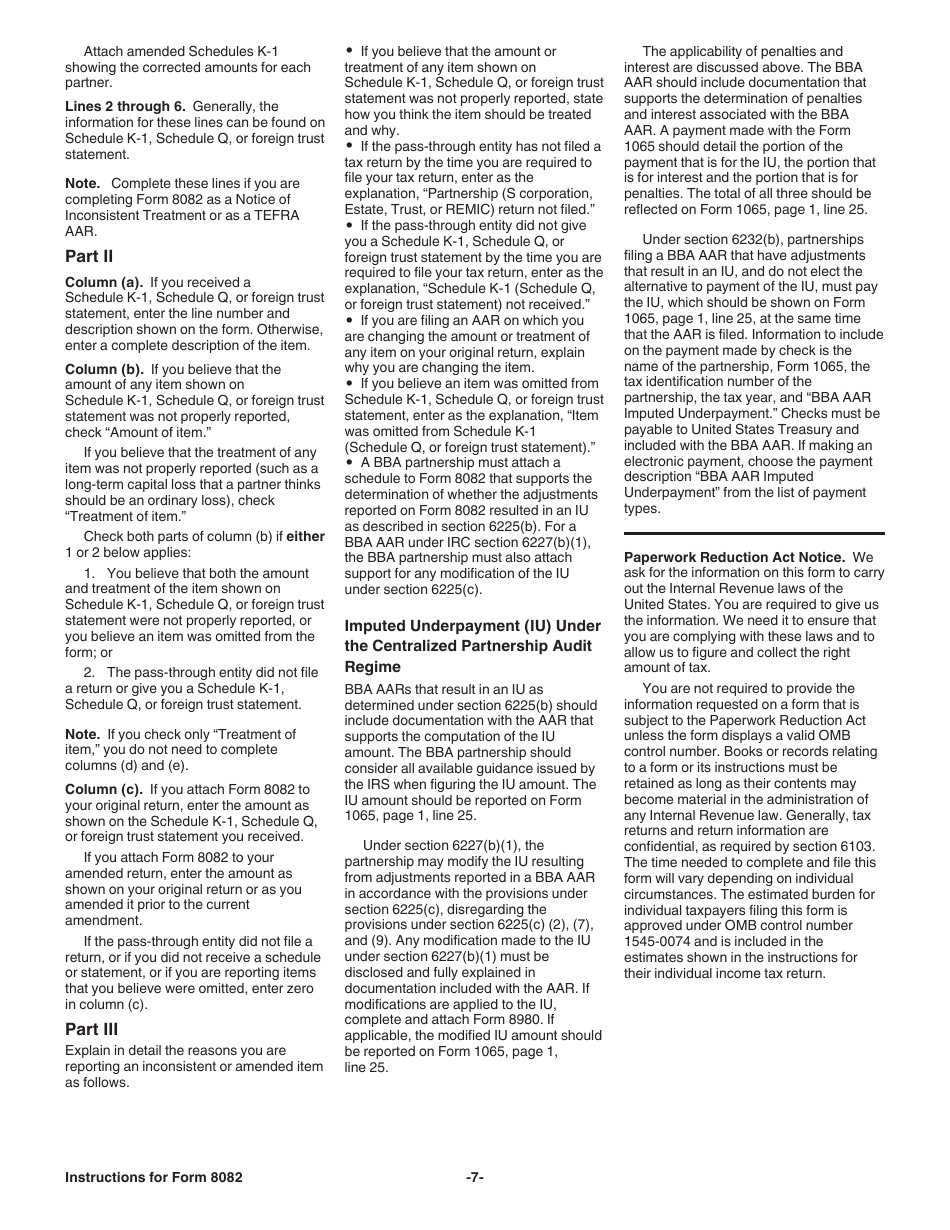 Instructions for IRS Form 8082 Notice of Inconsistent Treatment or Administrative Adjustment Request (AAR), Page 7