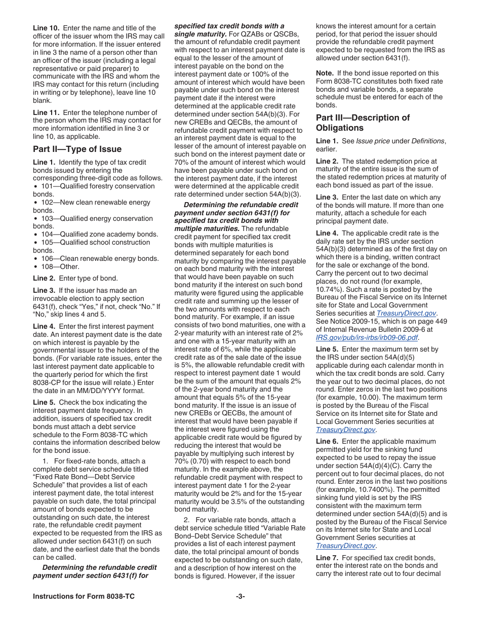 Instructions for IRS Form 8038-TC Information Return for Tax Credit Bonds and Specified Tax Credit Bonds, Page 3