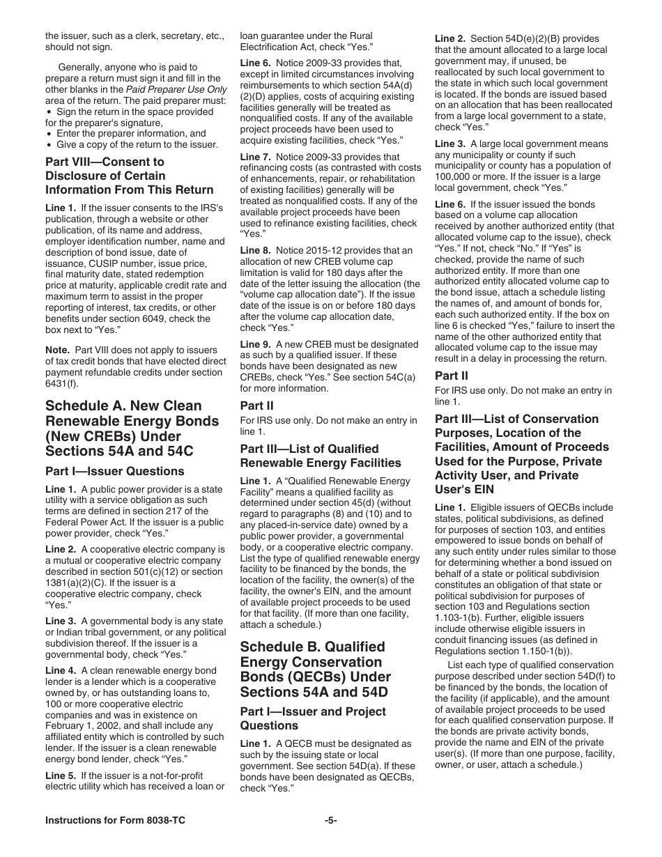 Instructions for IRS Form 8038-TC Information Return for Tax Credit Bonds and Specified Tax Credit Bonds, Page 5