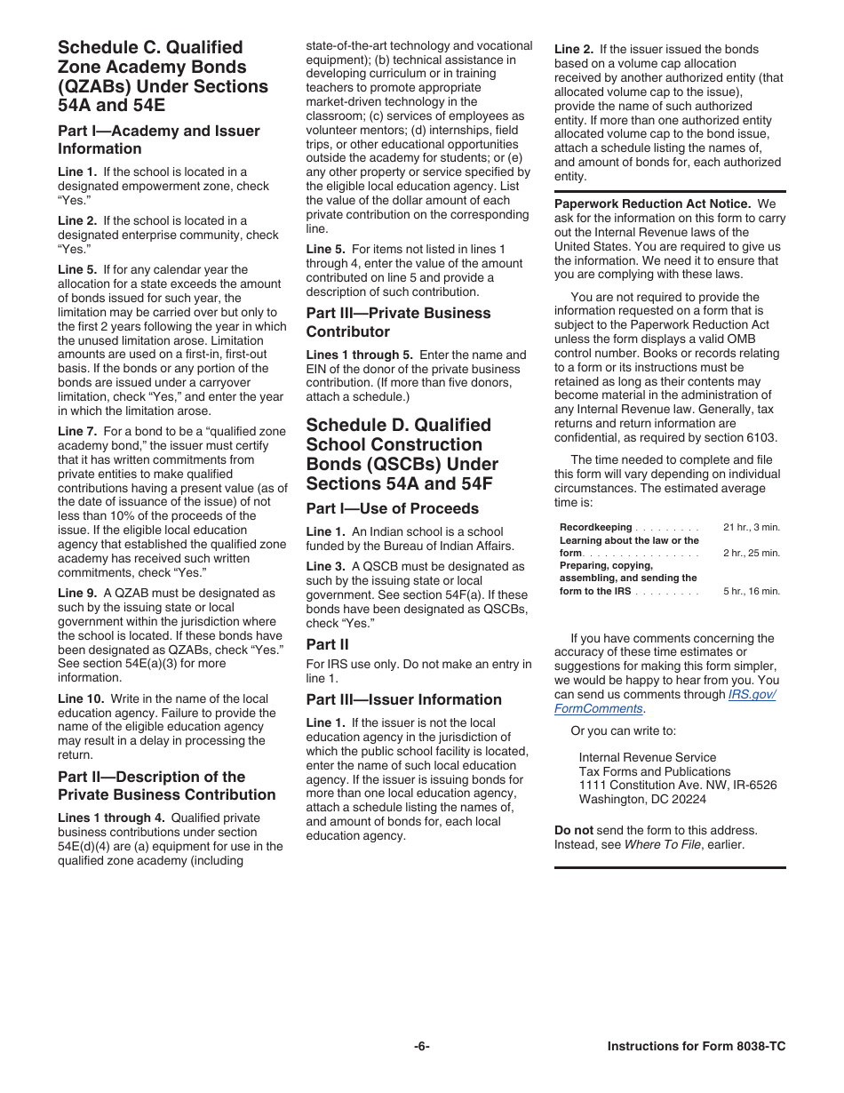 Instructions for IRS Form 8038-TC Information Return for Tax Credit Bonds and Specified Tax Credit Bonds, Page 6
