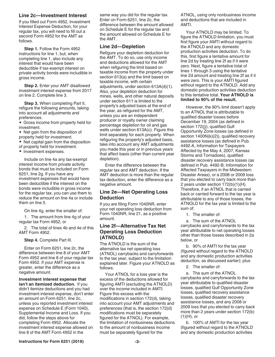 Instructions for IRS Form 6251 Alternative Minimum Tax - Individuals, Page 3