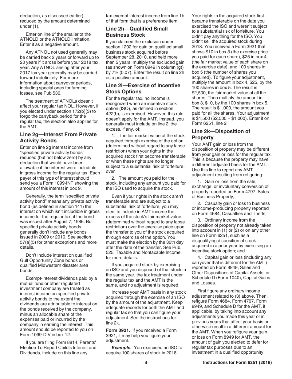 Instructions for IRS Form 6251 Alternative Minimum Tax - Individuals, Page 4