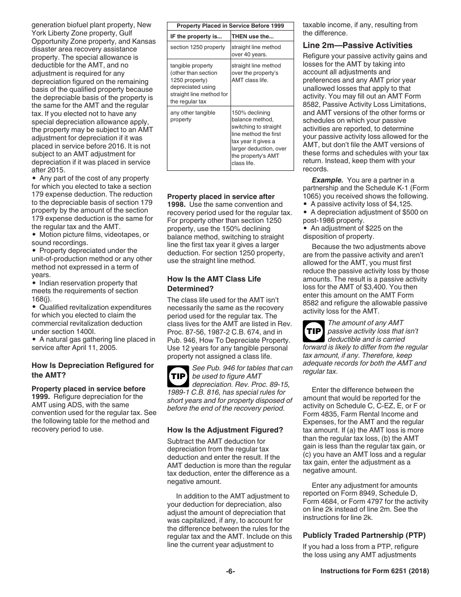 Instructions for IRS Form 6251 Alternative Minimum Tax - Individuals, Page 6